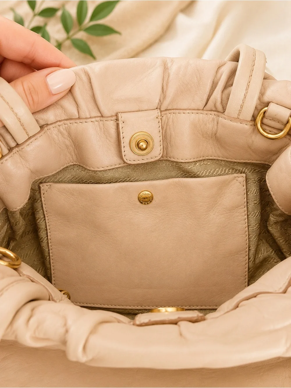Prada Fiocco Bow Tote Cipria Nappa Leather Rare Archive Bag + Chain - Picture 10 of 16